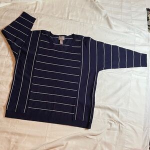 Chicos Navy Blue Striped Sweater Top - 3/4 Sleeves